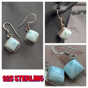 925 Sterling Cabochon Larimar Earrings